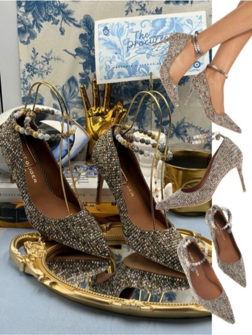 🆕 KURT GEIGER LONDON 🧿 NWOB Belgravia Jewel Pumps, Embellished Houndstooth Sz7